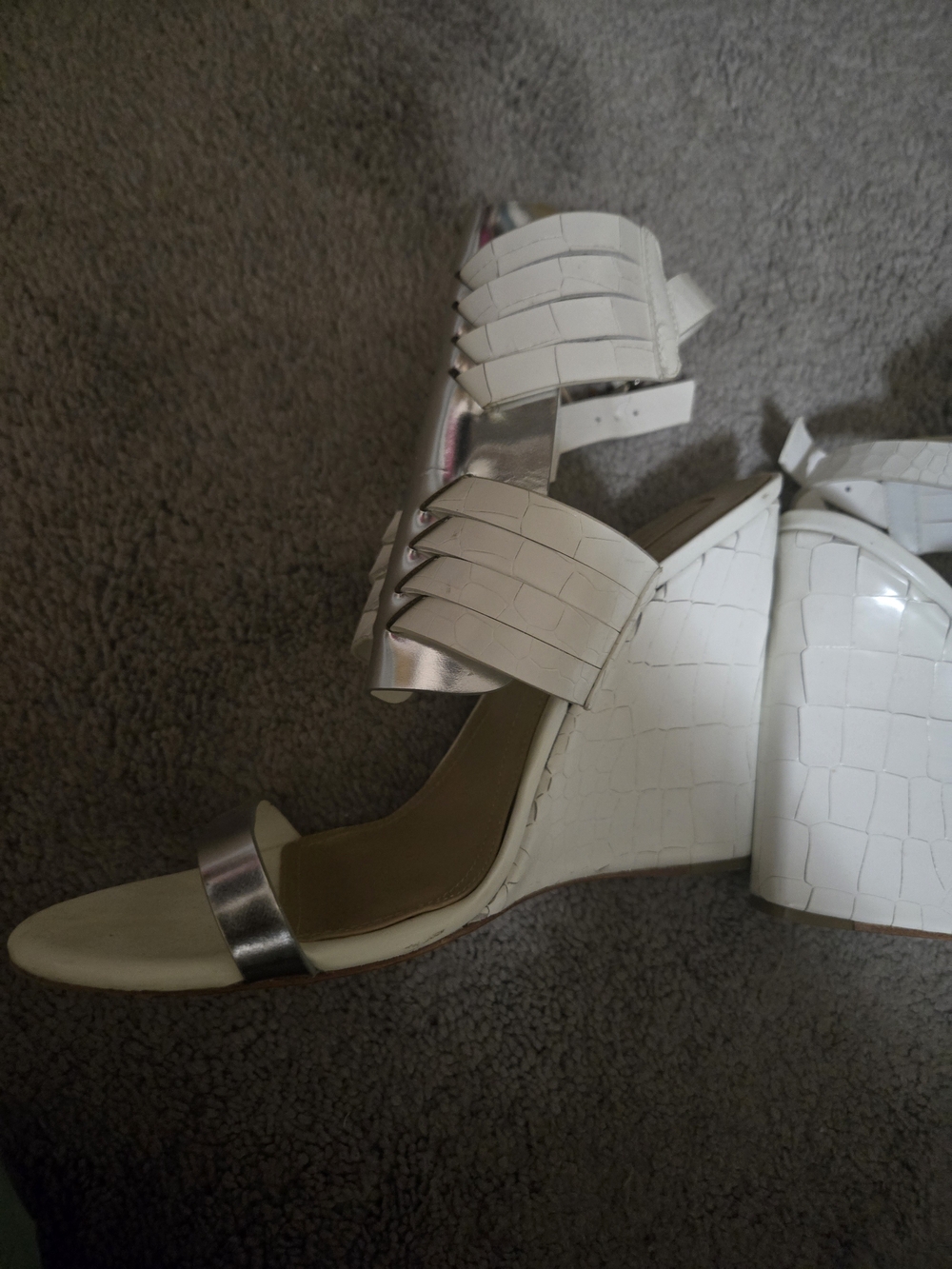 BCBGMaxAzria White and Silver Strappy High-Heel Sandals - Picture 2 of 3